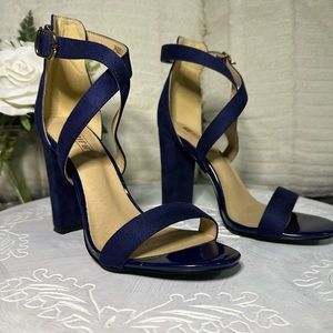 Women's Blue Chunky High Heel Strappy Open Toe Ankle Strap Dress Shoes Size 8